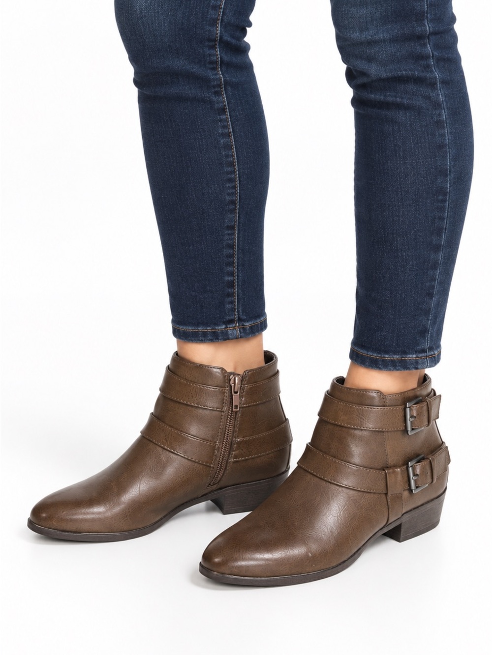 Style & Co Women’s Brown Double Buckle Ankle Boots Size 10M New Without Box